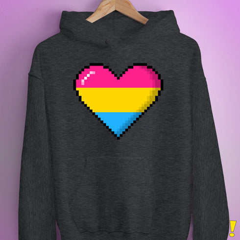 Pansexual Pride 8-Bit Pixel Heart Hoodie - Dark Grey Heather